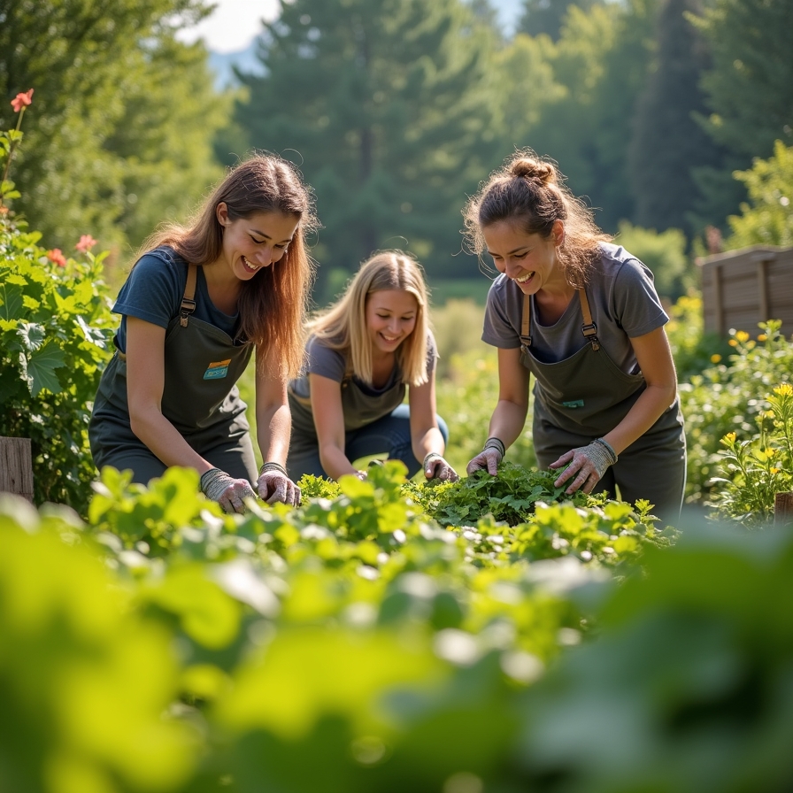 Freiwillige beim Helfen im Garten
